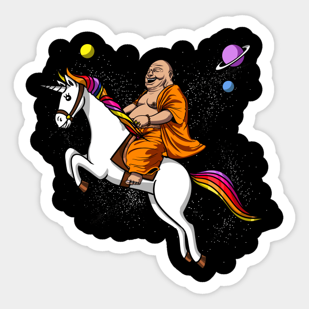 Buddha Riding Space Unicorn Sticker by underheaven